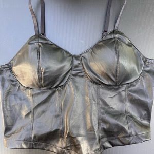 Black faux leather crop top